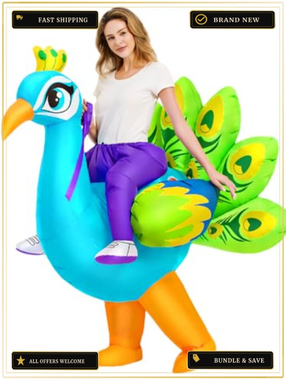 Inflatable Peacock Costume Adult 190T Polyester Blow Up Suit Halloween Party